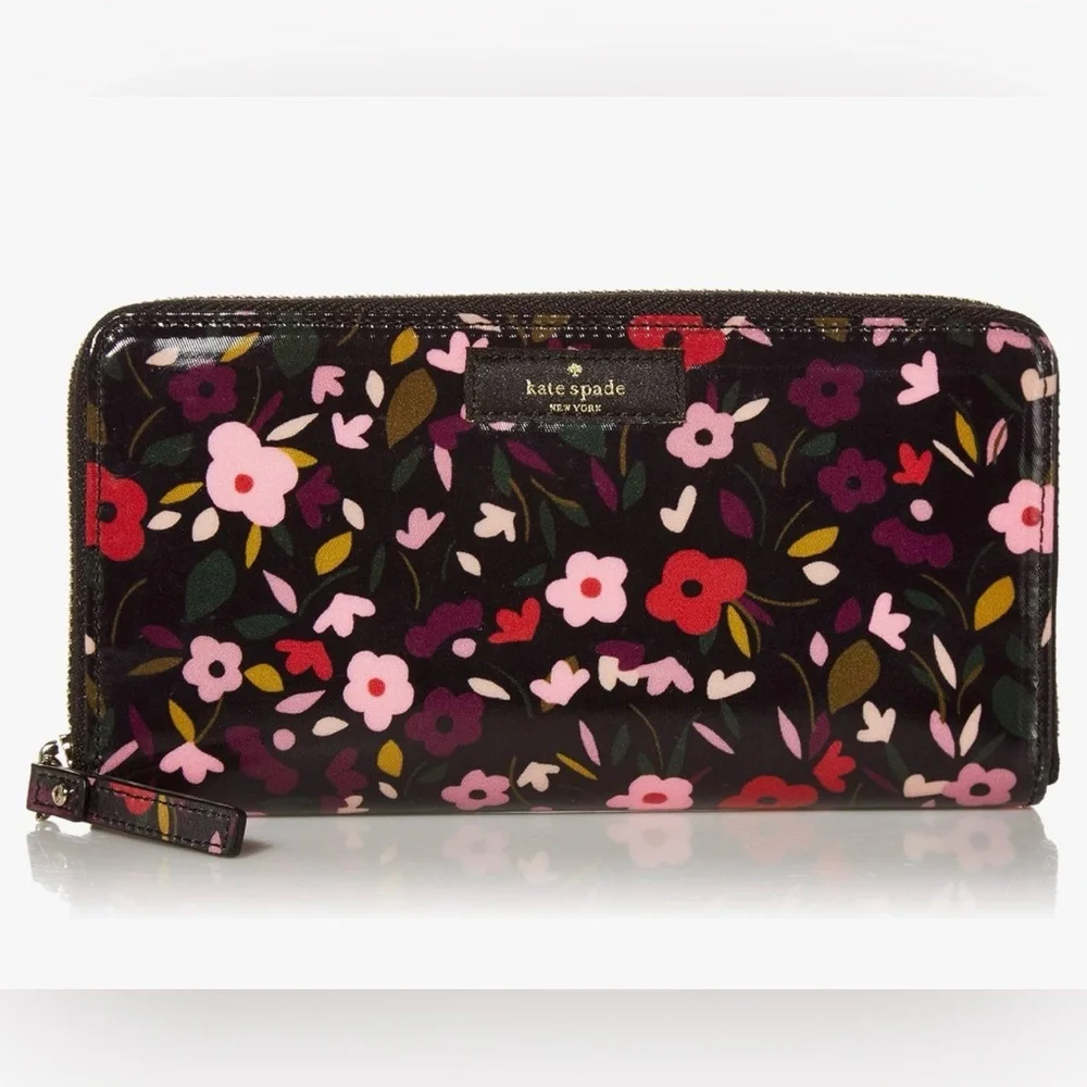 kate spade a Daycation Boho Black Floral Zip Around Large Wallet - Picture 1 of 8